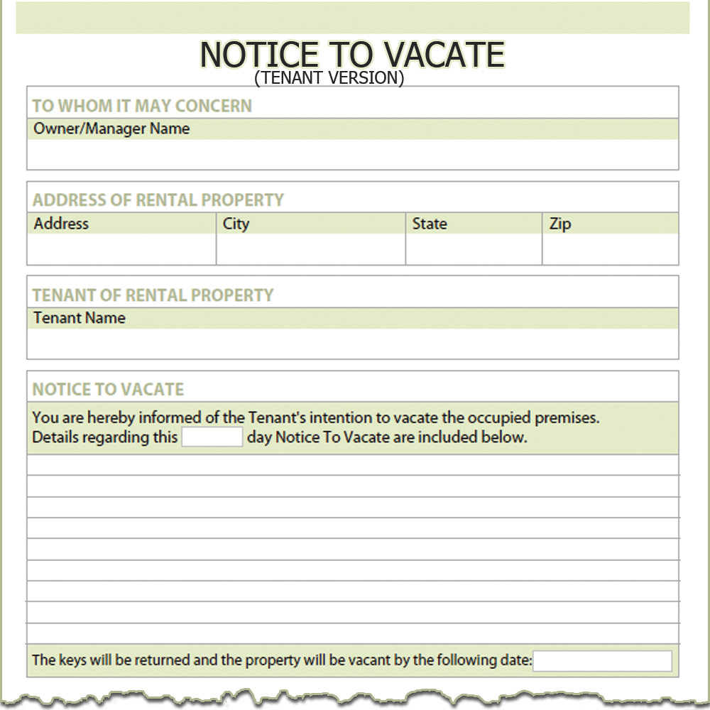 30 day notice to vacate florida Florida Tenant Notice to Vacate