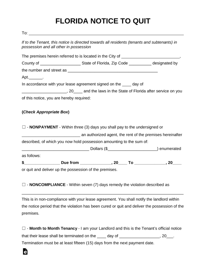 30 day notice to vacate florida Free Florida Eviction Notice Forms | Process and Laws - Word | PDF ...