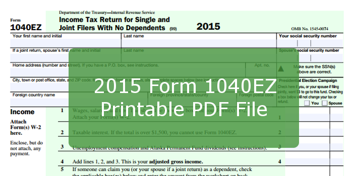 2015 1040 ez 2015 Form 1040EZ Printable PDF File And Instructions