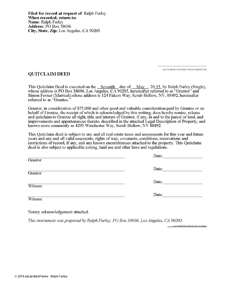 quit claim deed nevada Nevada Quitclaim Deed | EZ Landlord Forms