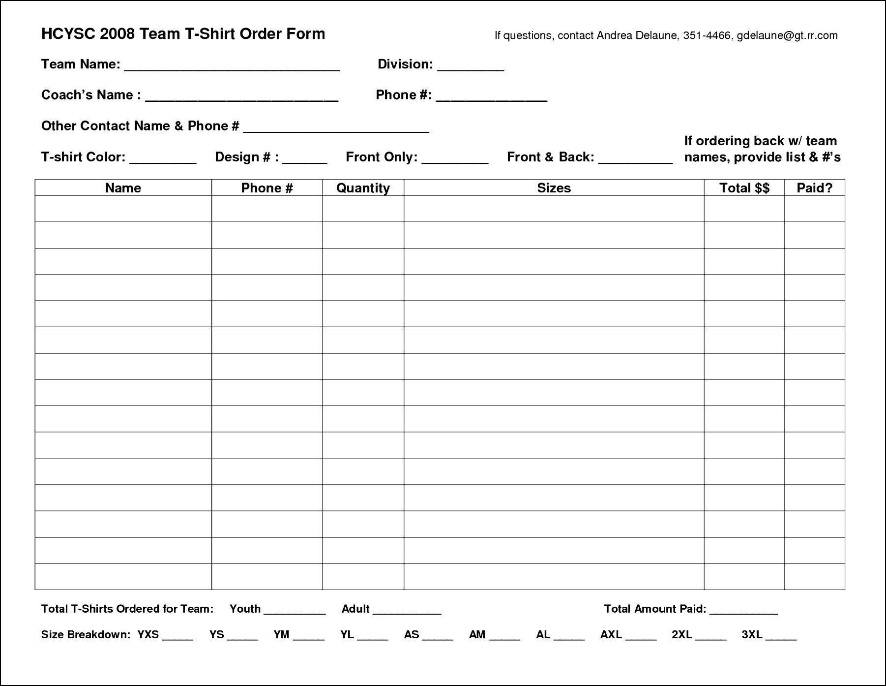 blank t shirt order form Excel Shirt Order Form Template | Besttemplates123 | Sample Order ...