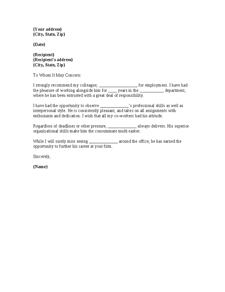 letter of recommendation coworker Co-Worker Reference Letter | letter of recommendaiton samples ...
