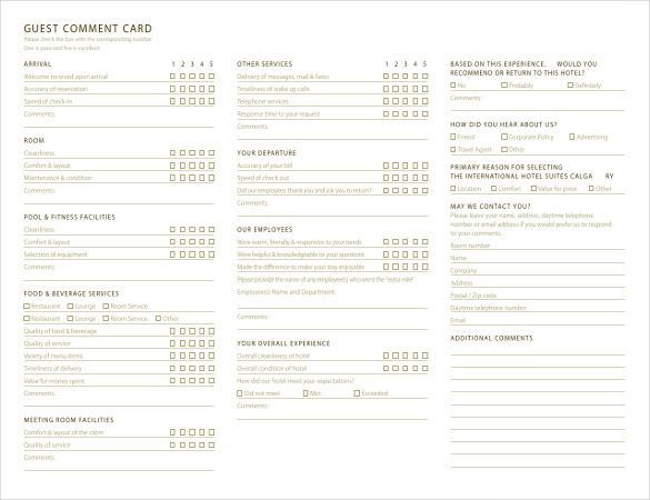 hotel comment card template Comment Card Template – 27  Free Printable Word, PDF, PSD, EPS ...
