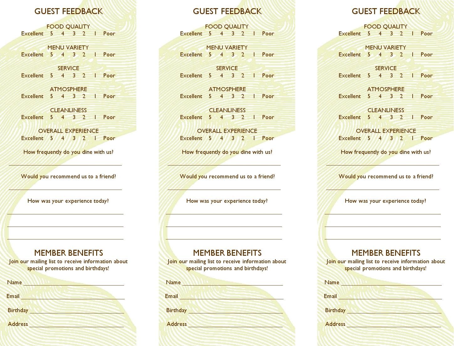 hotel comment card template Free Restaurant Comment Card Template Dramakoreaterbarucom ...