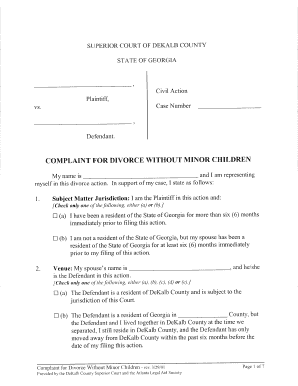 dekalb county divorce forms Dekalb County Superior Court Divorce Fillable Forms - Fill Online ...