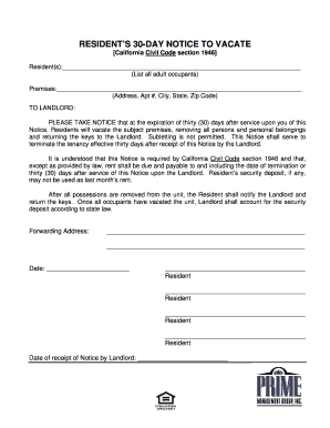 30 day notice to vacate florida 30 Day Notice To Vacate In California - Fill Online, Printable ...