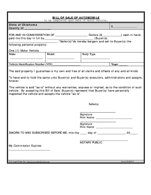 oklahoma vehicle bill of sale Motorcycle Bill Of Sale Oklahoma - Fill Online, Printable, Fillable ...