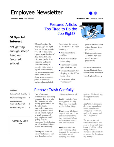 employee newsletter sample Marketing Materials Group 2