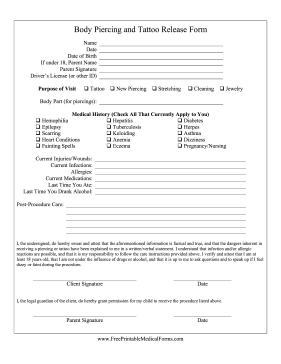 tattoo release form pdf Printable Tattoo Piercing Release
