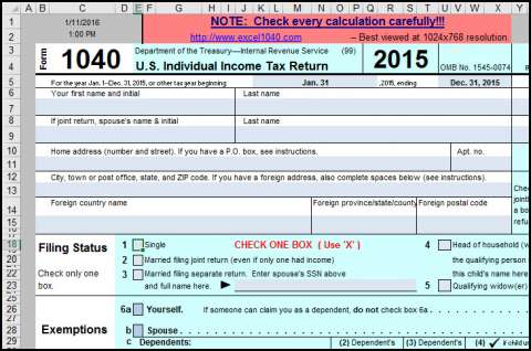 1040 2015 Use Excel to File 2015 Form 1040 and Related Schedules ...