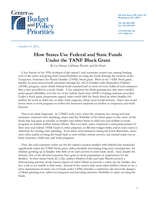 grant report sample How States Use Federal and State Funds Under the TANF Block Grant ...