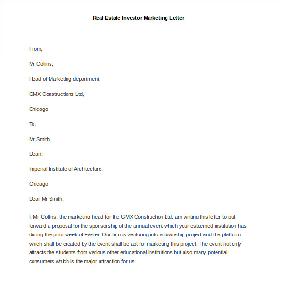 real estate proposal letter Marketing Letter Template - 38  Free Word, Excel PDF Documents ...