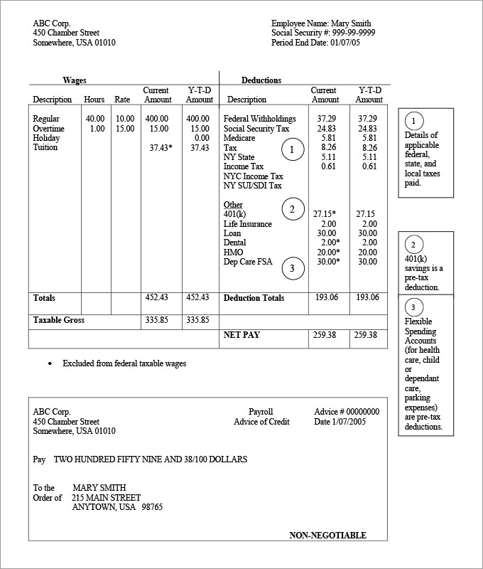 check stub template 3 Check Stub Templates – Free Samples, Examples 