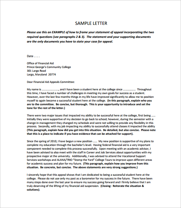 financial aid appeal letter sample 8  Financial Aid Appeal Letters – DOC, PDF | Sample Templates