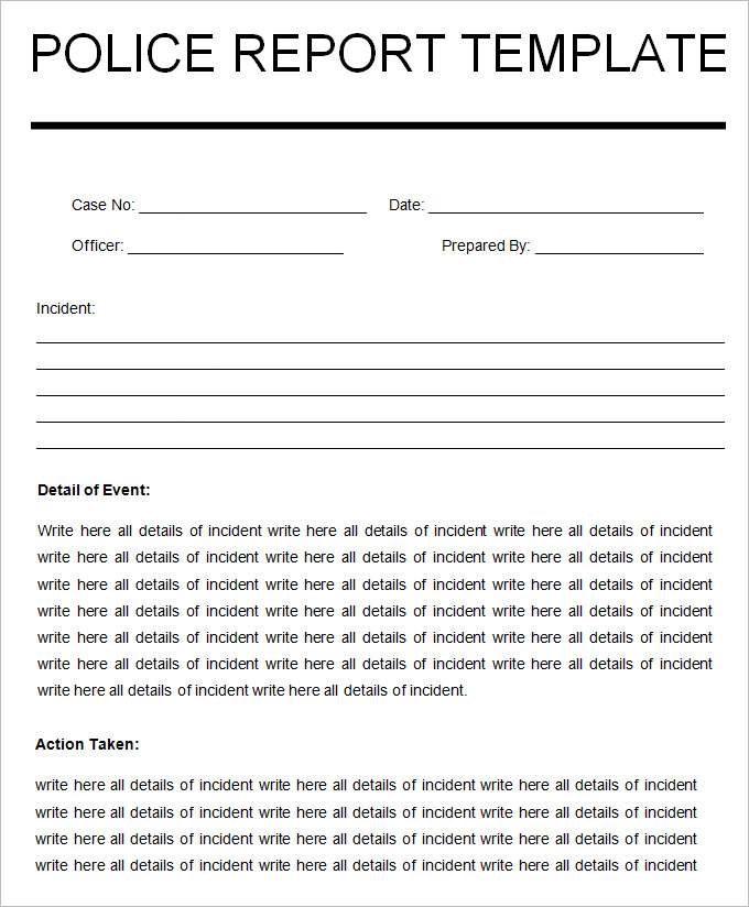 police report template Sample Police Report Template - 10  Free Word, PDF Documents ...
