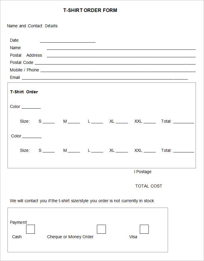 blank t shirt order form T-Shirt Order Form Template - 26  Free Word, PDF Format Download ...