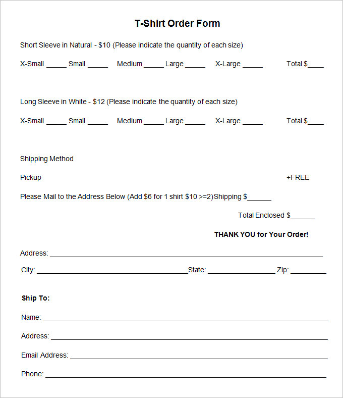blank t shirt order form T-Shirt Order Form Template - 26  Free Word, PDF Format Download ...