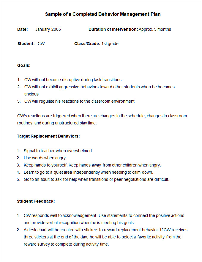 behavior management plan template Behavior Plan Template - 3 Free Word, PDF Documents Download | Free ...