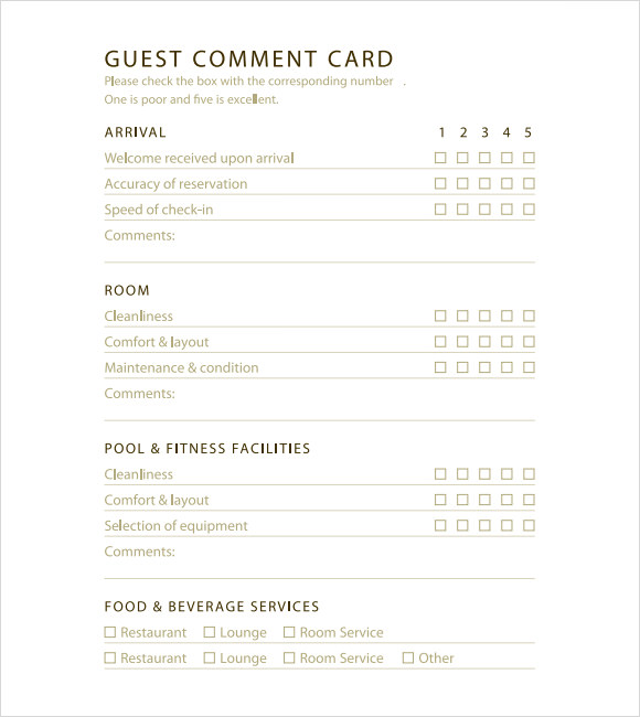 hotel comment card template 8  Comment Cards - PSD, PDF, Word