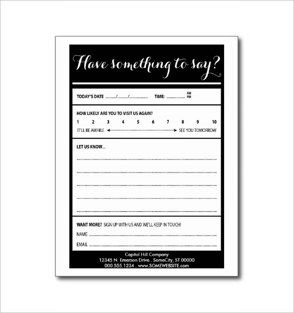 hotel comment card template Comment Card Template – 15  Free Printable Sample, Example, Format ...