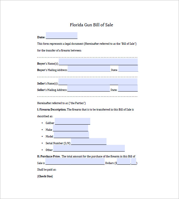 firearm bill of sale florida Gun Bill of Sale Template – 10  Free Word, Excel, PDF Format ...
