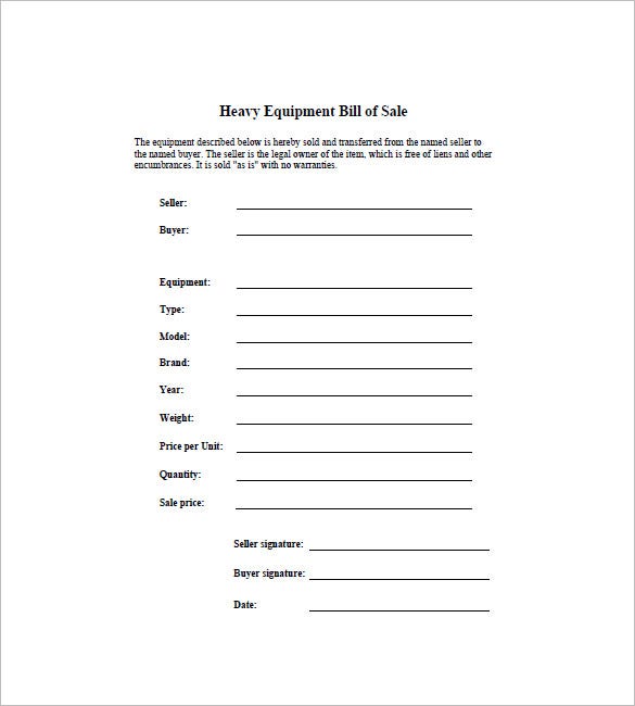bill of sale equipment Equipment Bill of Sale - 6  Free Word, Excel, PDF Format Download ...