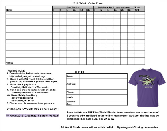 blank t shirt order form T-Shirt Order Form Template - 26  Free Word, PDF Format Download ...