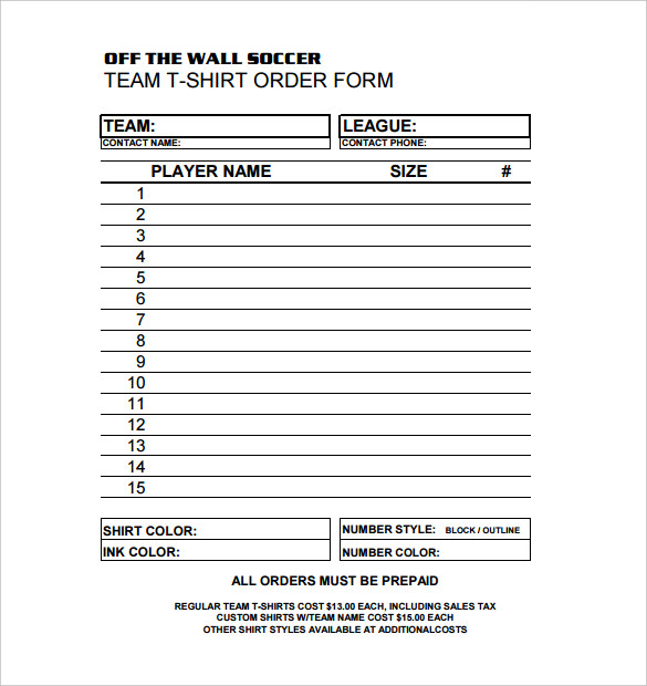 blank t shirt order form T-Shirt Order Form Template - 26  Free Word, PDF Format Download ...