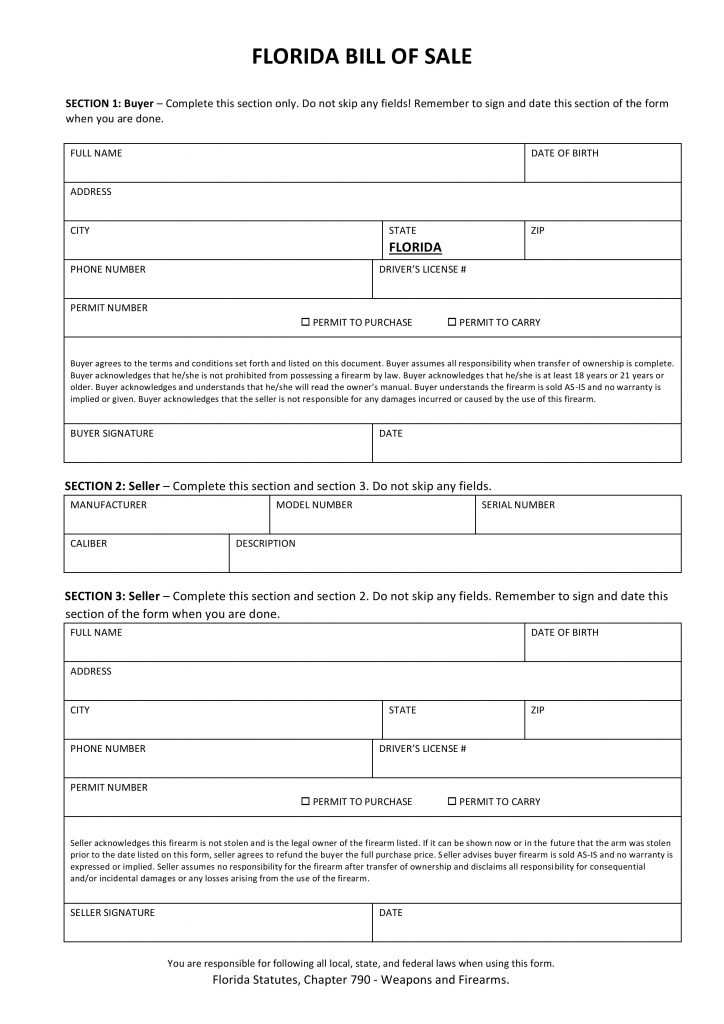 firearm bill of sale florida Free Florida Firearm Bill of Sale Form | PDF | DOCX