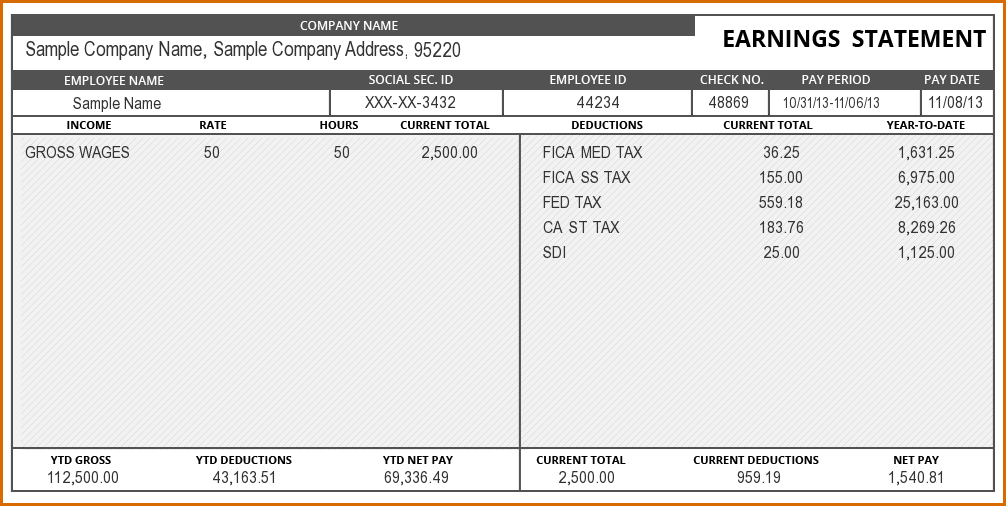 check stub template 4  free check stub template | Authorizationletters.org