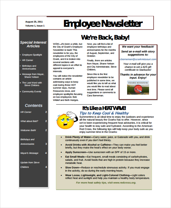 employee newsletter sample Sample Employee Newsletter Template - 9  Free Documents Download ...