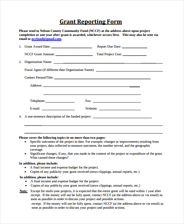 grant report sample Sample Grant Report Form - 8  Documents in Word, PDF