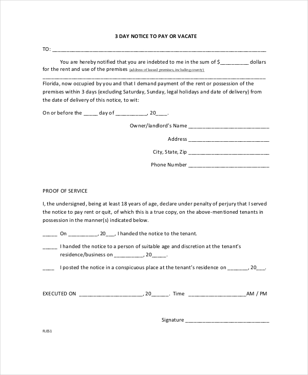 30 day notice to vacate florida Eviction Notice - 9  Free Word, PDF Documents Download | Free ...