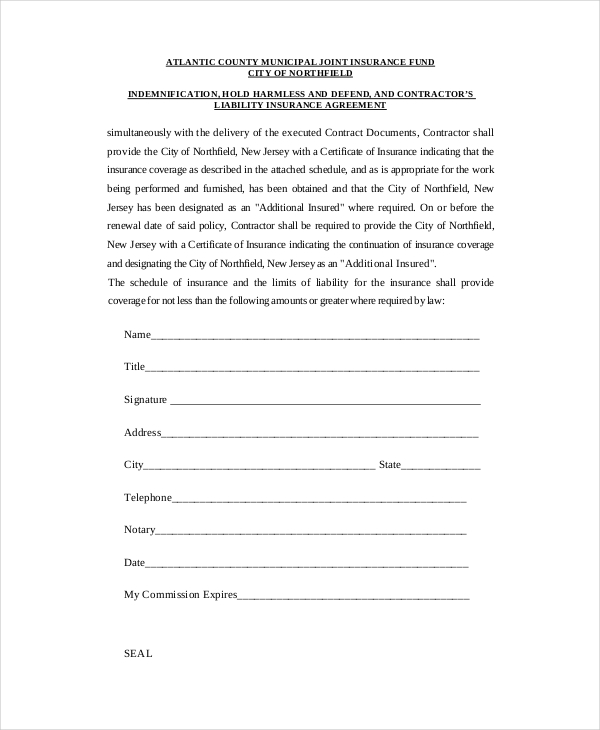 hold harmless agreement real estate 12  Hold Harmless Agreements - Free Sample, Example, Format | Free ...