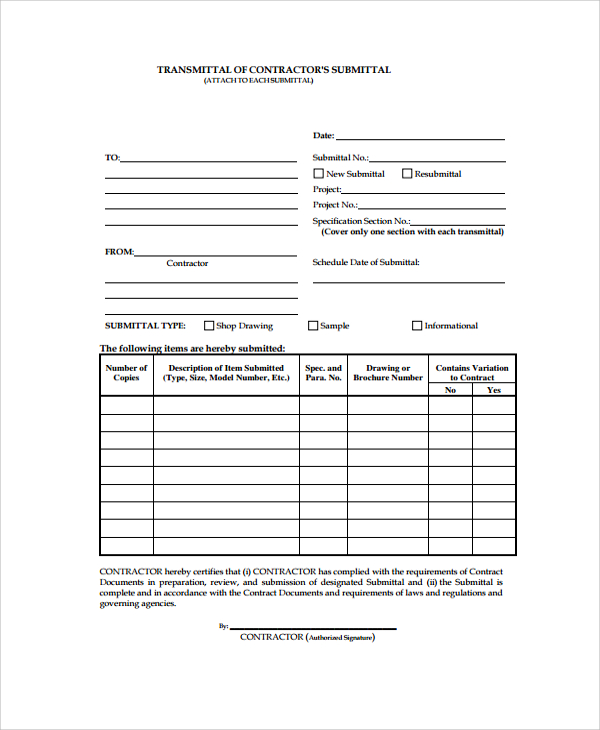 submittal cover sheet template 8  Sample Submittal Transmittal Forms – PDF, Word | Sample Templates