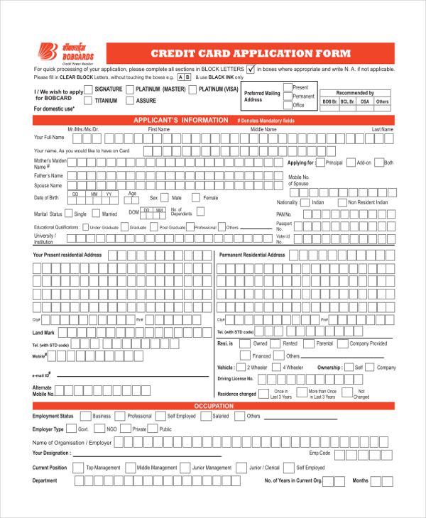 sample credit card application 11  Sample Credit Application Forms - Free Sample, Example ,Format