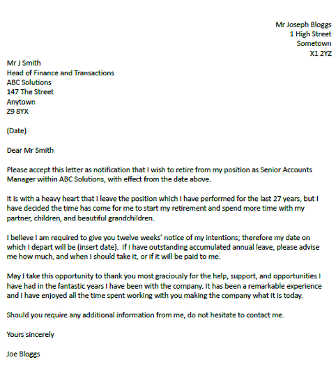 sample retirement resignation letter Retirement Resignation Letter Example - resignletter.org