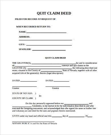 quit claim deed nevada 10  Quit Claim Deed PDF Samples | Sample Templates