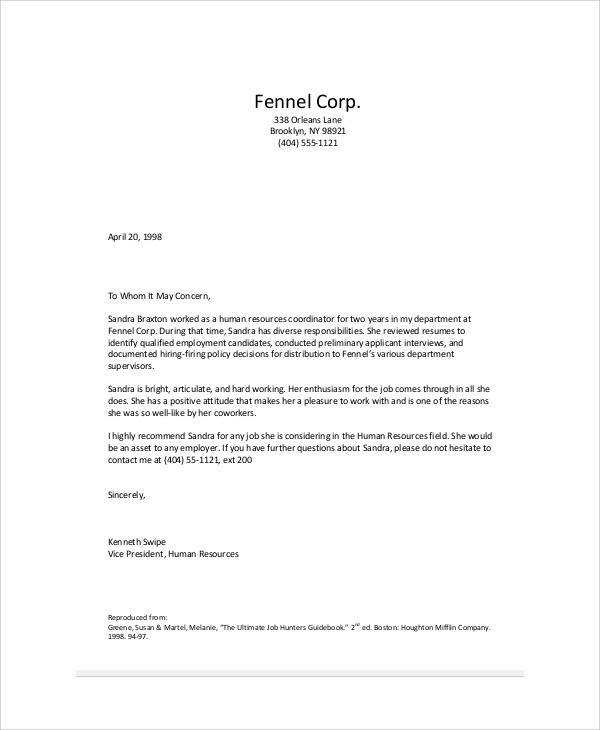 letter of recommendation coworker 6  Sample Letter of Recommendation for Coworkers | Sample Templates