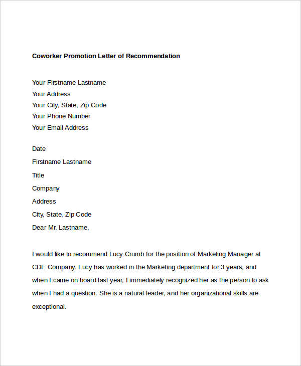 letter of recommendation coworker 11  Coworker Recommendation Letter Templates - PDF, DOC | Free ...