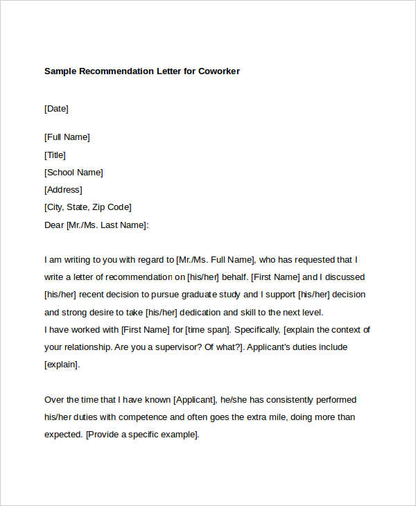 letter of recommendation coworker letter of recommendation for coworker template - Toma.daretodonate.co