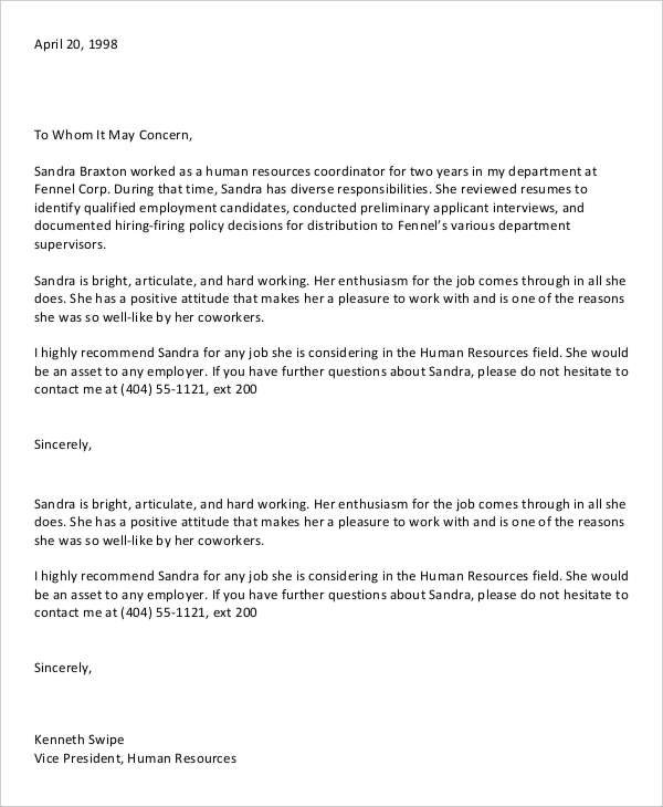 letter of recommendation coworker 11  Coworker Recommendation Letter Templates - PDF, DOC | Free ...