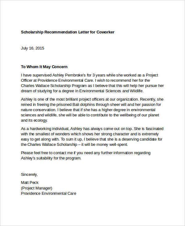 letter of recommendation coworker 11  Coworker Recommendation Letter Templates - PDF, DOC | Free ...
