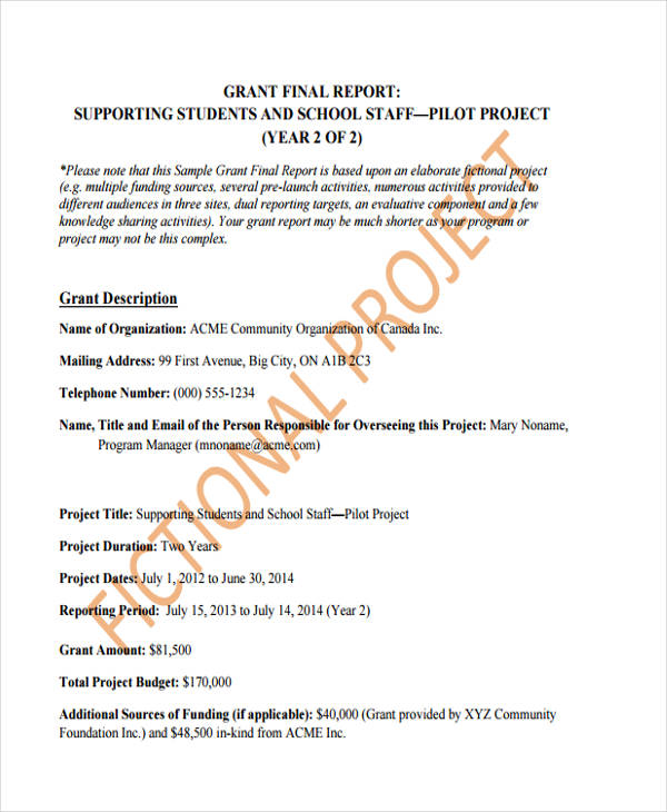 grant report sample 10  Grant Report Templates | Free 