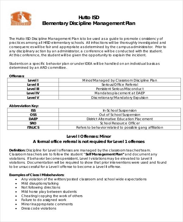 behavior management plan template 10  Classroom Management Plan Templates -Free Sample, Example Format ...
