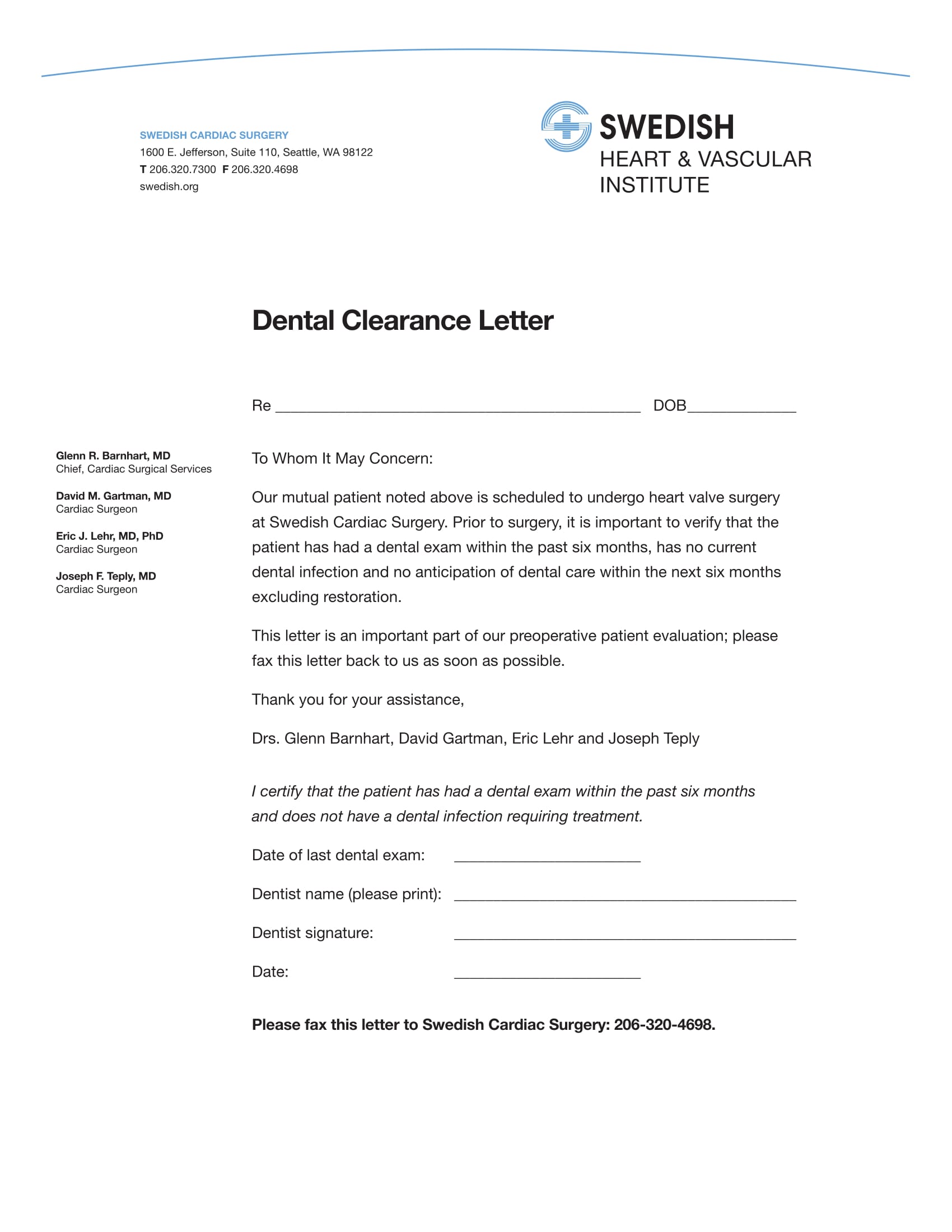 dental clearance letter for surgery 14  Dental Medical Clearance Forms - Free Word, PDF Format Download