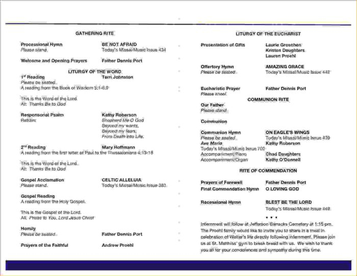 catholic funeral mass program template Catholic Funeral Mass Booklet Template Free Templates Resume ...