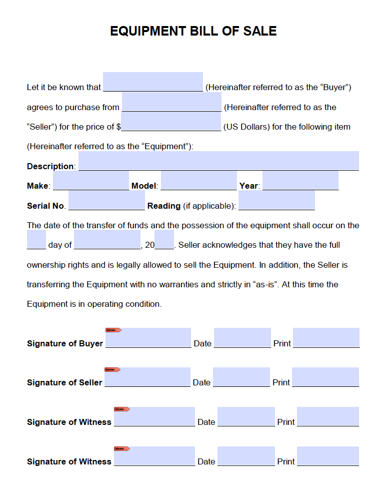 bill of sale equipment Free Equipment Bill of Sale Form | PDF | Word (.doc)
